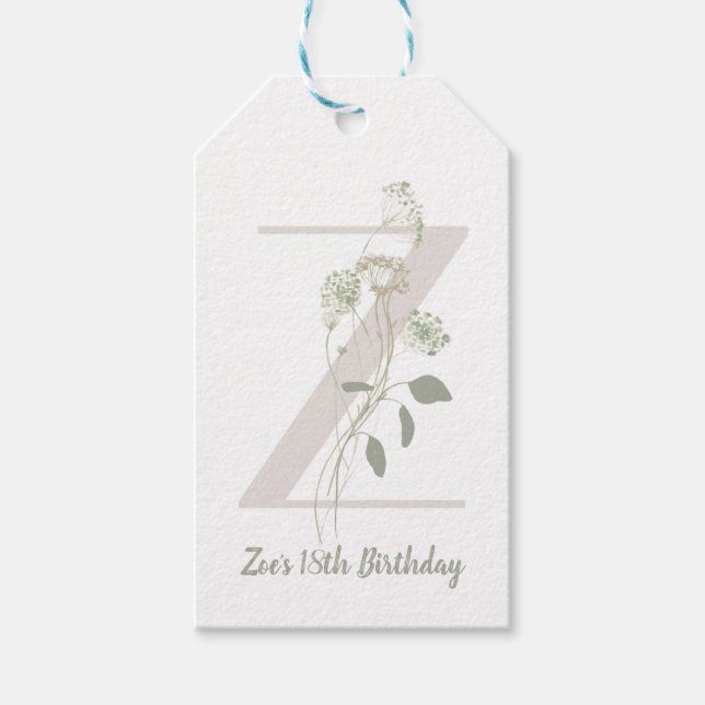 Första Z med mjuk färg-blomma Anpassningsbar Presentetikett (Framsidan)