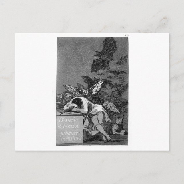 Förståndets sömn skapar monster av Francisco Vykort (Framsida)