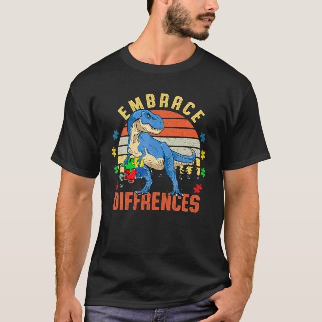 Förstärka skillnader Dinosaur Puzzle Biet Autism A T Shirt (Framsida)
