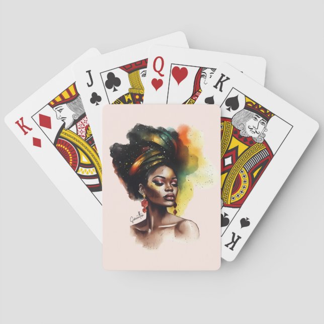 Förstärkt afrikansk-amerikansk kvinna (2) casinokort (Baksidan)