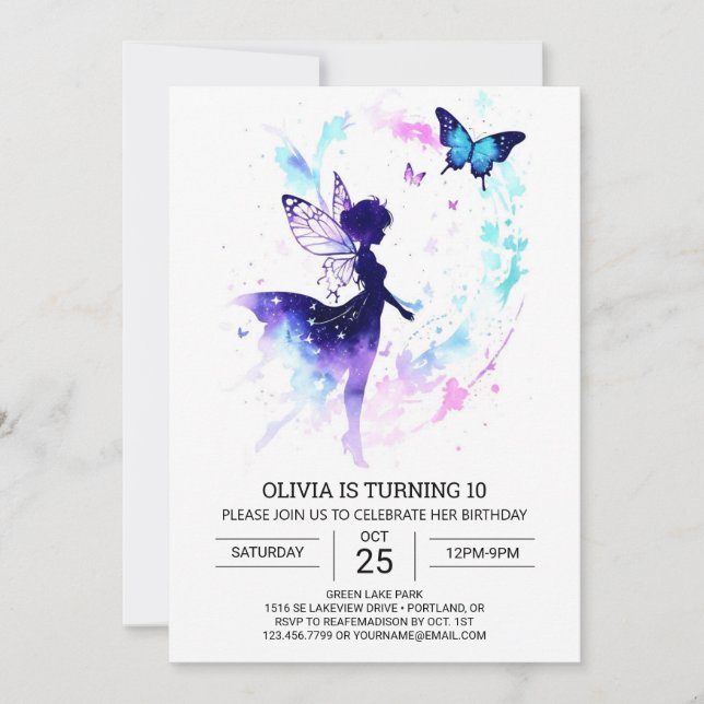 Förstärkt Fairy Garden Birthday-firande Inbjudningar (Framsida)