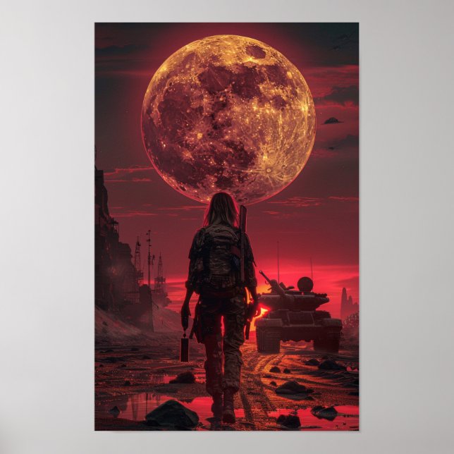 Förstärkt kvinnlig soldat - Idéisk militär Poster (Framsidan)