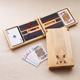 Förstärkta Monogram Birch Wood Cribbage Game