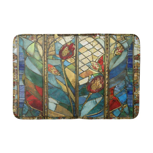 Förstärkta rödchefspoppies i soluppgång badrumsmatta (Framsidan)