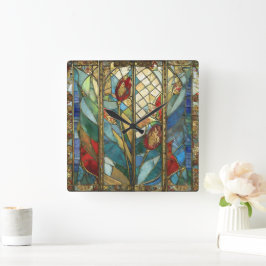 Förstärkta rödchefspoppies i soluppgång fyrkantig klocka