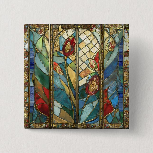 Förstärkta rödchefspoppies i soluppgång knapp (Framsida)