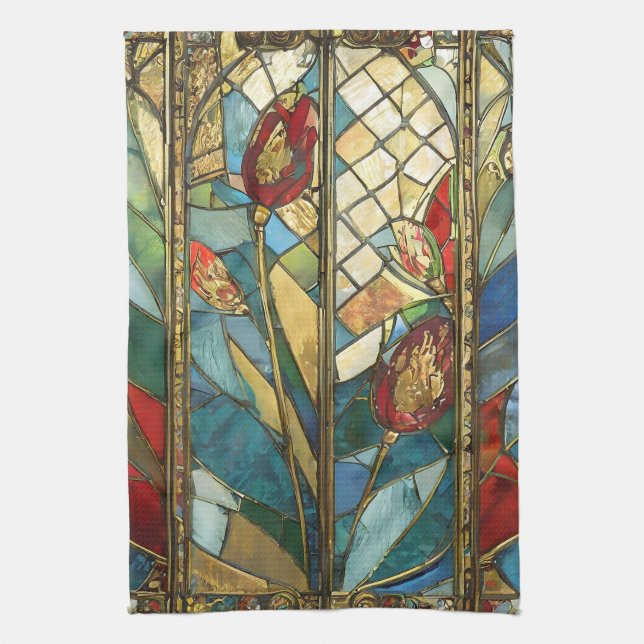 Förstärkta rödchefspoppies i soluppgång kökshandduk (Vertikal)