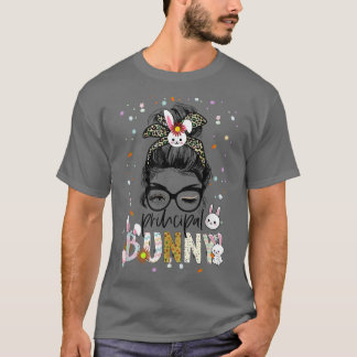 Förste Bunny Leopard Messy Bun School Principal T Shirt