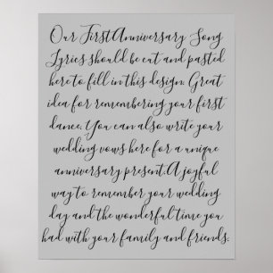 Förste Dance Sång Lyrics Årsdag Gift Newlyed Poster