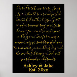 Förste Dance Sång Lyrics Årsdag Gift Newlyed Poster
