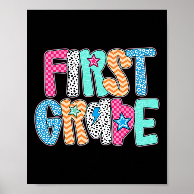 Förste klass lärare elev glad första dagen tillbak poster (Framsidan)