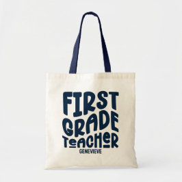 Förste Klass Lärare | Mörkblå Typografi Design Tygkasse