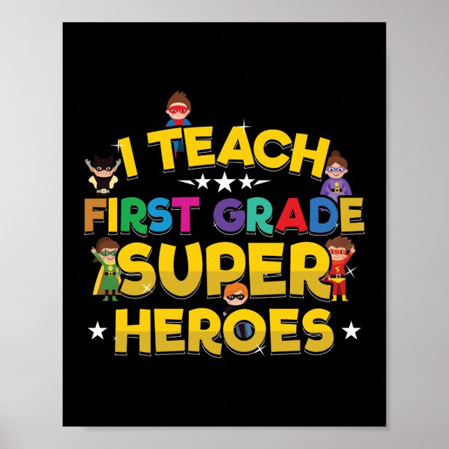 Förste Klass Superhjältelärare Preschool Lärare Poster (Framsidan)