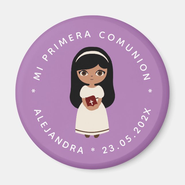 Förste kommunice Hispanic Girl Mi Primera Comunion Magnet (Framsidan)
