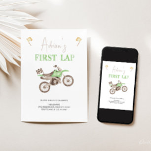 Förste LAP-Grönt Dirt Bike Birthday-inbjudan Inbjudningar