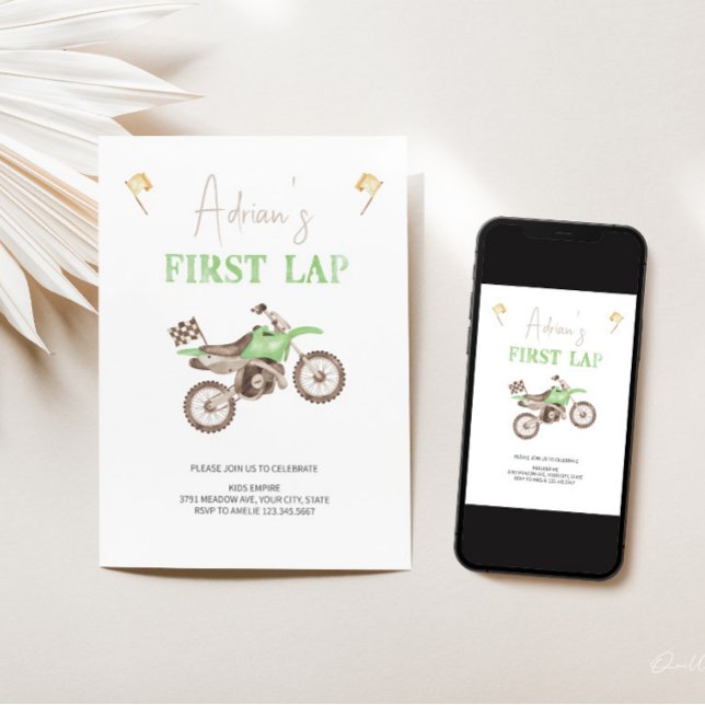 Förste LAP-Grönt Dirt Bike Birthday-inbjudan Inbjudningar (Skapare uppladdad)