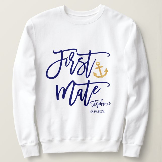 Förste styrman, brudtärna, blå nautisk t shirt (Design framsida)