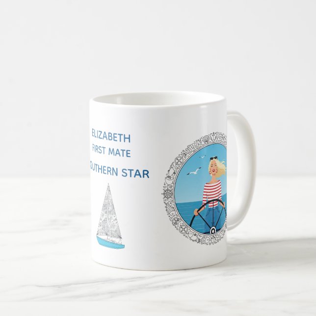 Förste styrman på segelbåt kaffemugg (Framsida höger)