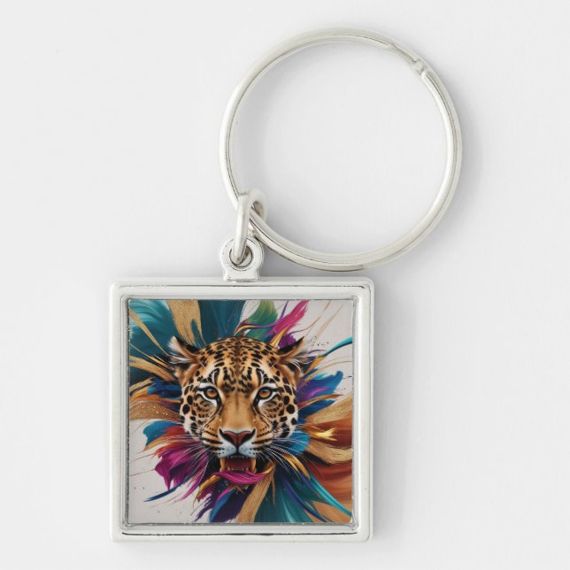 Förstklassig nyckelkedja för kvadratstreck fyrkantig silverfärgad nyckelring (Framsidan)