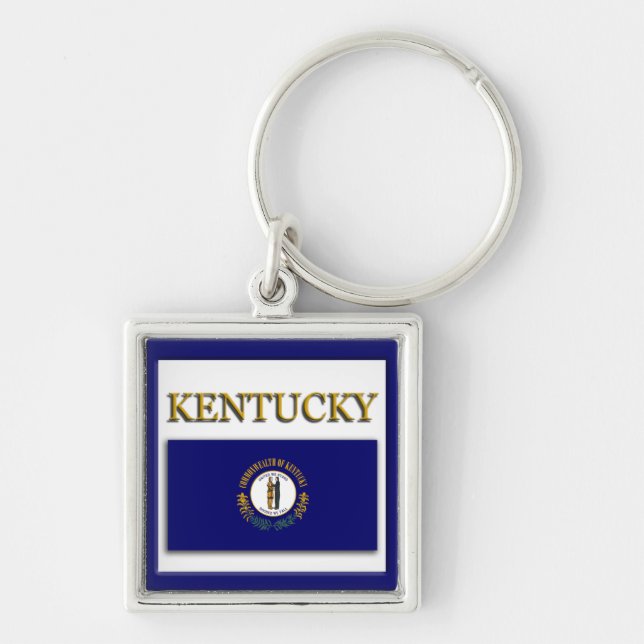 Förstklassig nyckelkedja i Kentucky Flagga Design Fyrkantig Silverfärgad Nyckelring (Framsidan)