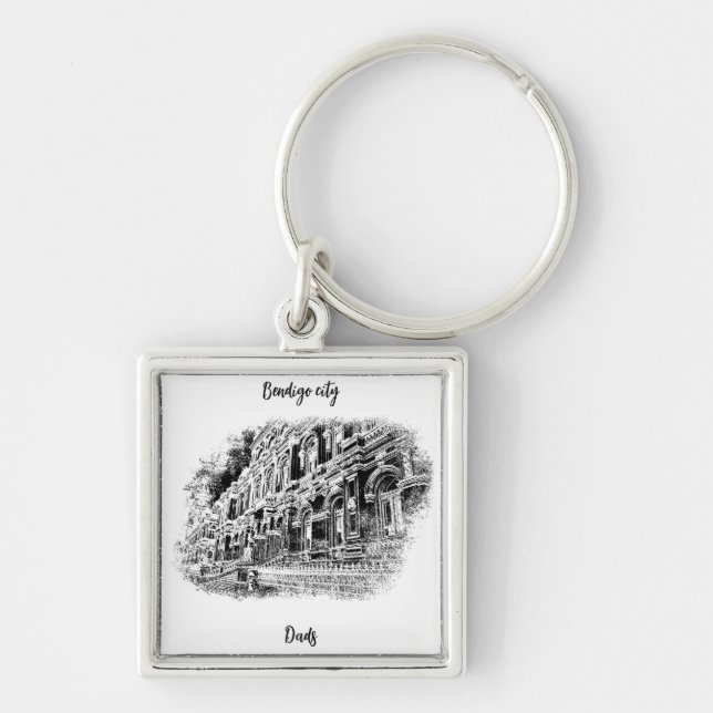 Förstklassig nyckelkedja i kvadrat, stor (5,08 cm) fyrkantig silverfärgad nyckelring (Framsidan)