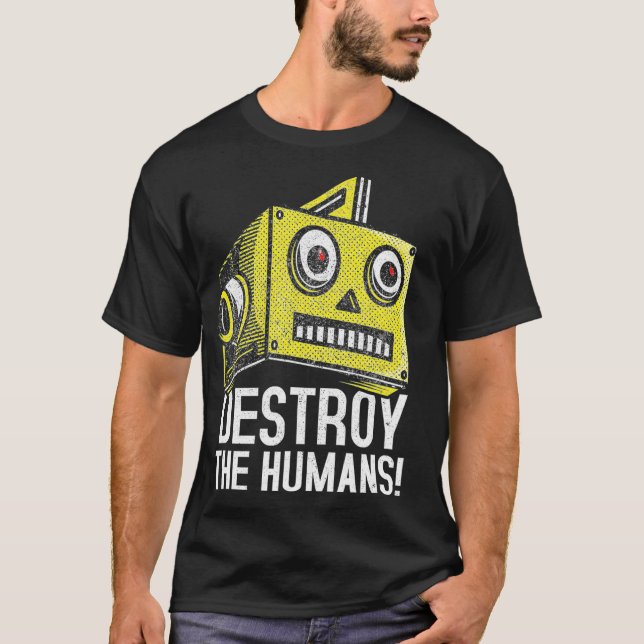 Förstör de mänskliga städernas robot Head Tee Nerd (Framsida)