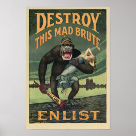 Förstör det här mad Brute - WWI-arméns rekrytering Poster