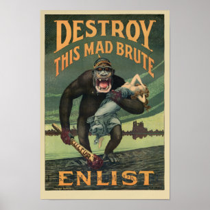 Förstör det här mad Brute - WWI-arméns rekrytering Poster
