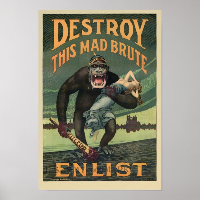 Förstör det här mad Brute - WWI-arméns rekrytering Poster (Framsidan)