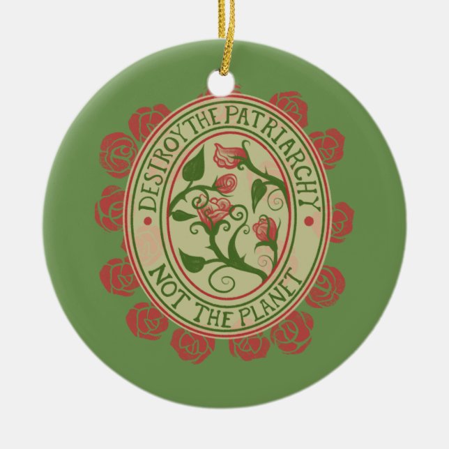 Förstör inte patriarkin, inte planetens feminist julgransprydnad keramik (Framsidan)