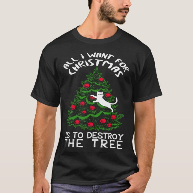 Förstör julgran katt t shirt (Framsida)