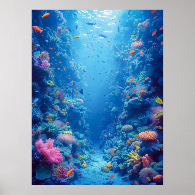 Förstora blå djup och korallHues Poster (Framsidan)