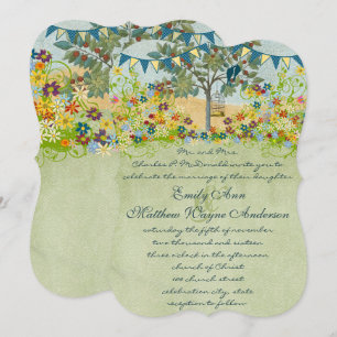 Förstorad inbjudan till Forest Teal Love Bird Wedd