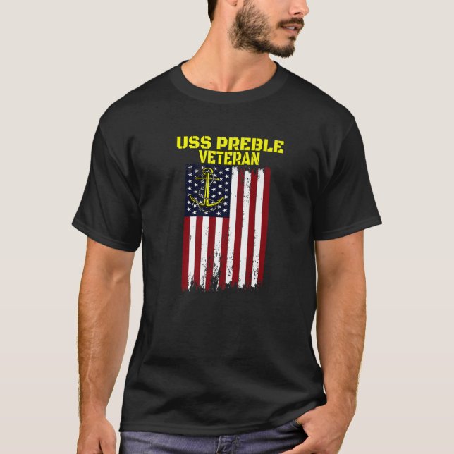 Förstörare USS Preble DLG-15 Fars dag Veterans T Shirt (Framsida)