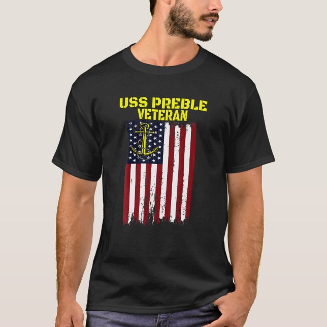 Förstörare USS Preble DLG-15 Fars dag Veterans T Shirt (Framsida)