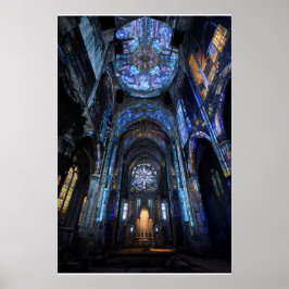 Förstörd katedral glasmålning Projektion Glöd Poster