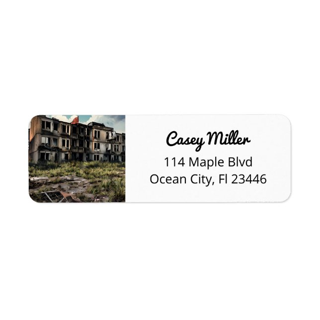 Förstörelse efter apokalyptisk destruktion | Överg Returadress Etikett (Framsidan)