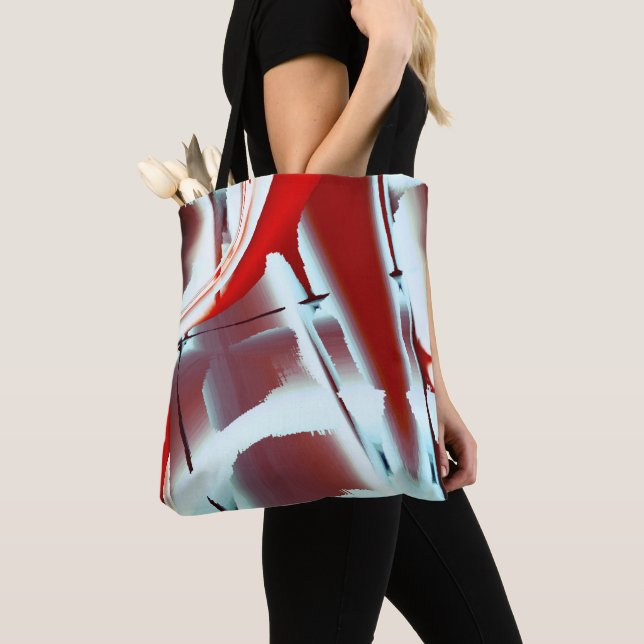 Förstoring av vit till röd beskuren digital färg tygkasse (Närbild)