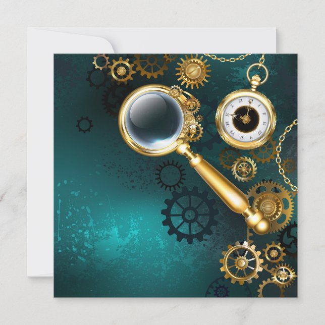 Förstoring i Steampunk Stil Julkort (Framsida)