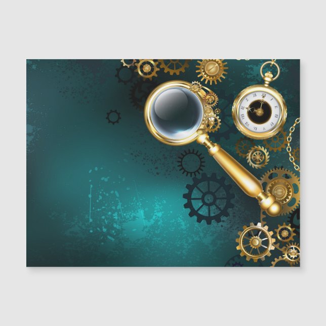 Förstoring i Steampunk Stil Magnetisk Inbjudningskort (Framsida)