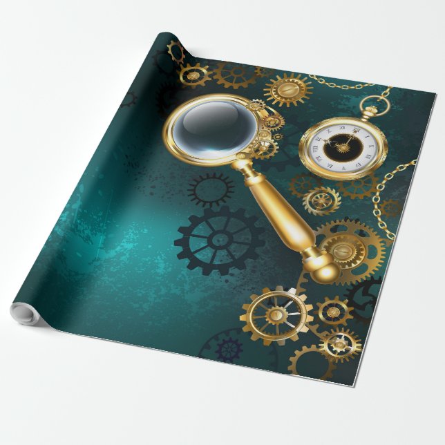 Förstoring i Steampunk Stil Presentpapper (Utrullad)