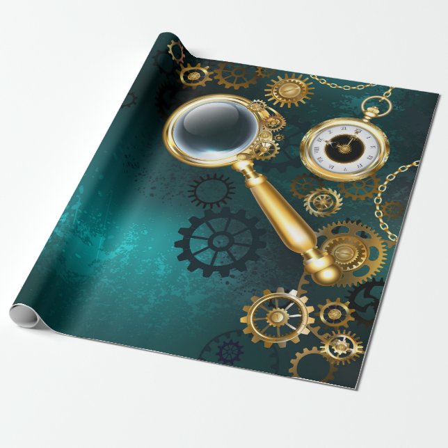 Förstoring i Steampunk Stil Presentpapper (Utrullad)