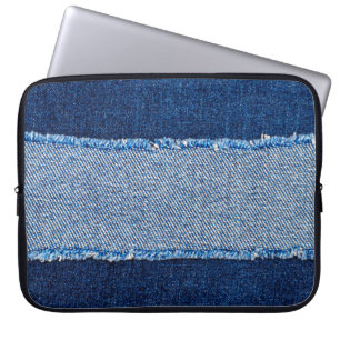 Förstört torn denim blue jeans väv ram på bl.a. laptop fodral