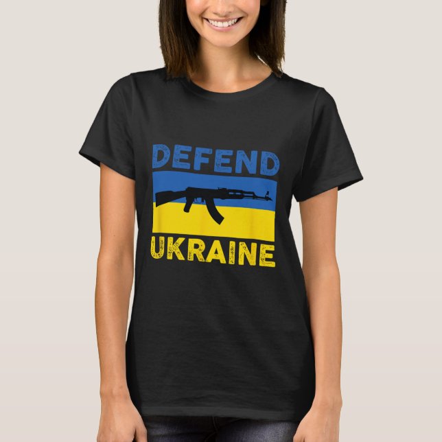 Försvara Ukraina - Stöd Ukraina - Flagga Ak-47 Ak- T Shirt (Framsida)