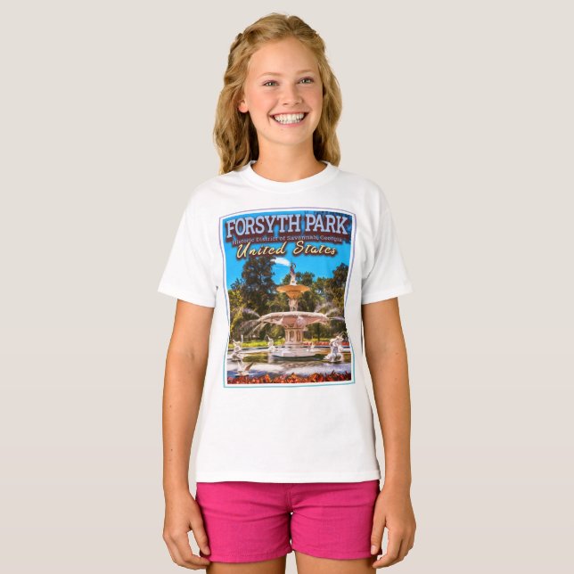 FORSYTH PARK - FORSYTH FONTÄN - SAVANNAH GEORGIA T SHIRT (Hel framsida)