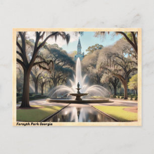 Forsyth Park Georgia Vintage resor Vykort