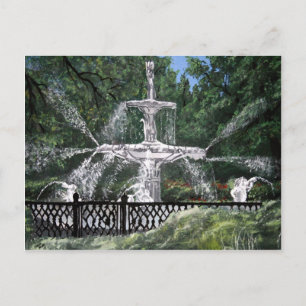 Forsyth Park Vatten Fontän Savannah Georgia GA Vykort