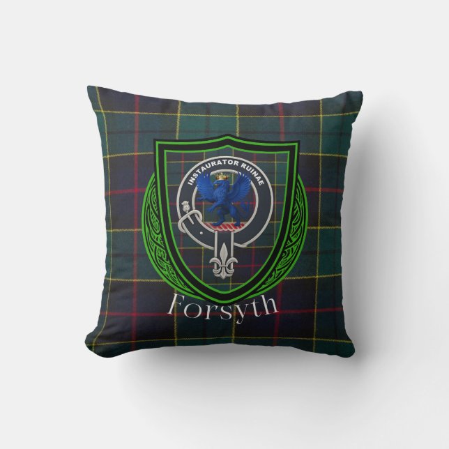 Forsyth Scottish Clan Tartan & Crest Kudde (Framsida)