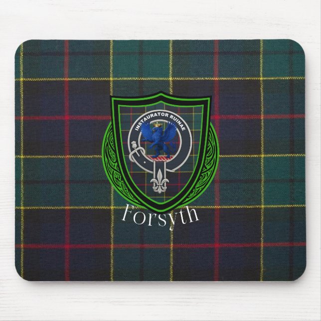 Forsyth skotska klan tartan och vapensköld musmatta (Framsidan)
