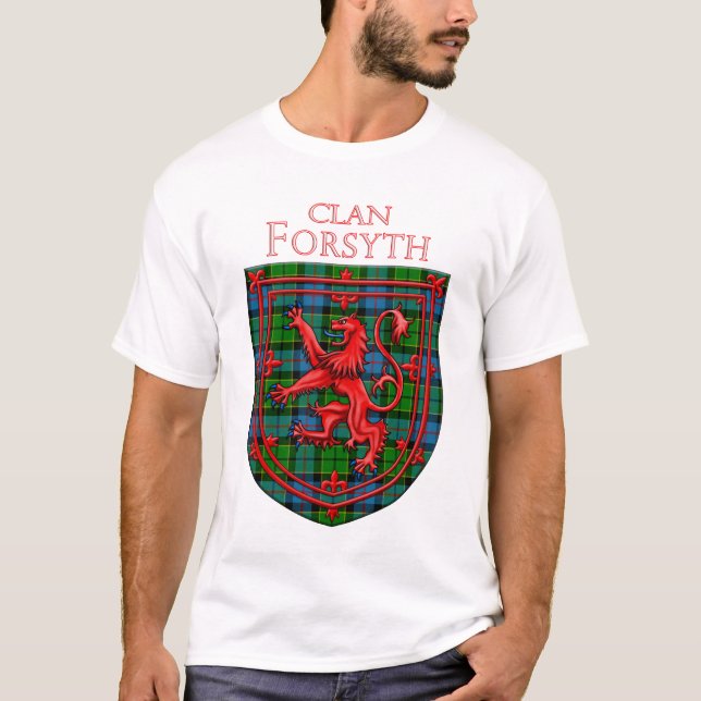 Forsyth Tartan Scottish Plaid Lion Rampant T Shirt (Framsida)
